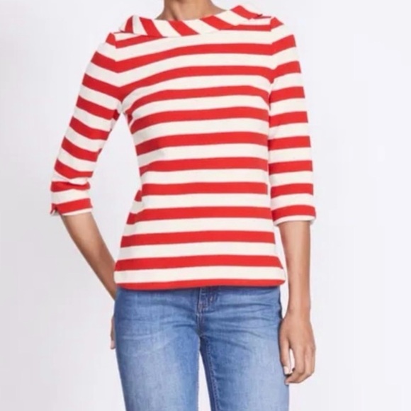 Boden Red and Cream Striped Long Sleeve Top - Picture 2 of 6
